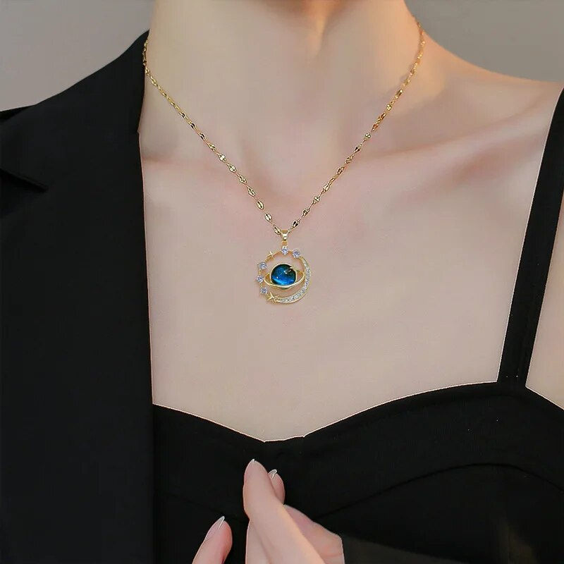Thumbnail: Stainless Steel Clavicle Chain Exquisite Starry Sky Planet Light Luxurious Tempe