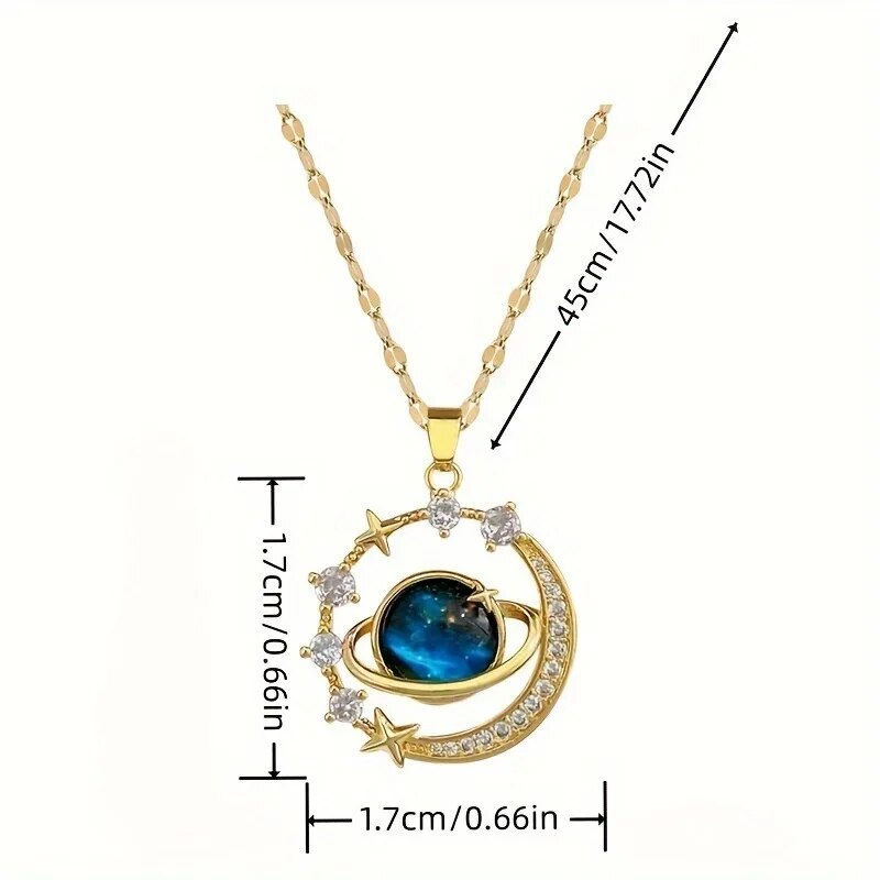 Thumbnail: Stainless Steel Clavicle Chain Exquisite Starry Sky Planet Light Luxurious Tempe