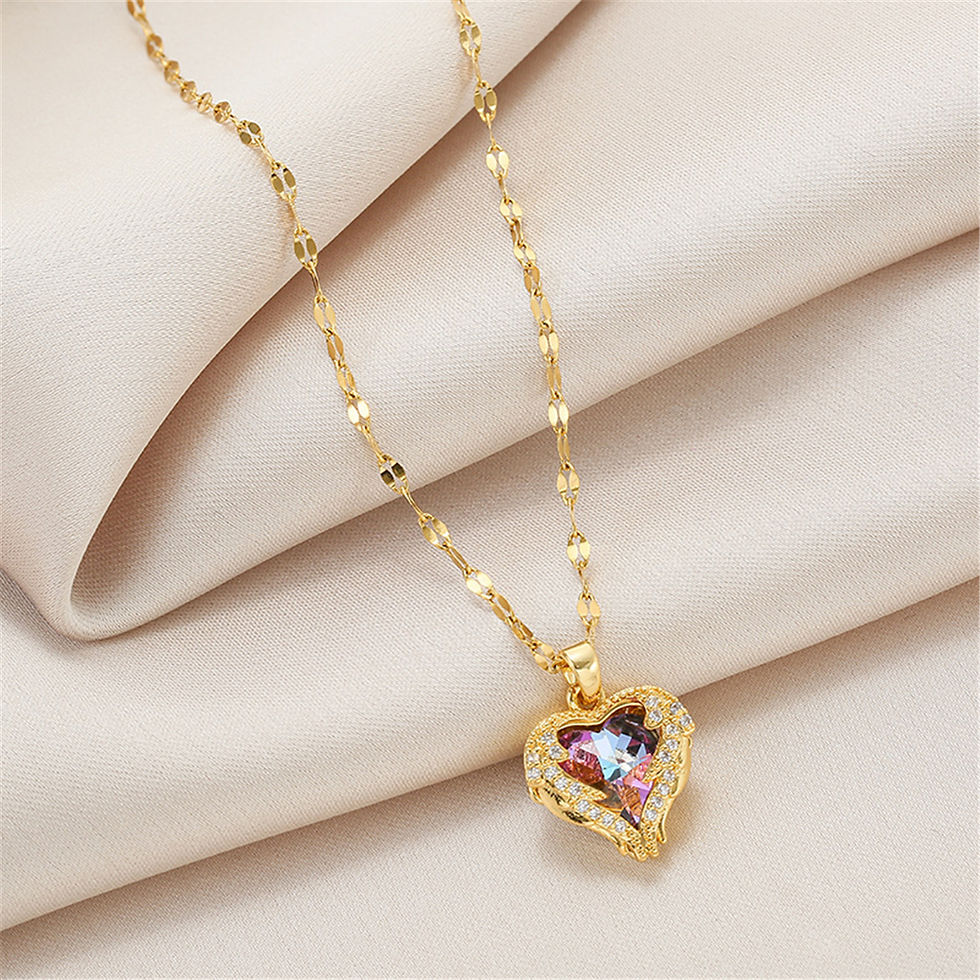 Thumbnail: Top Luxury Colorful Crystal Ocean Heart Pendant Necklace For Women Trendy 316L S