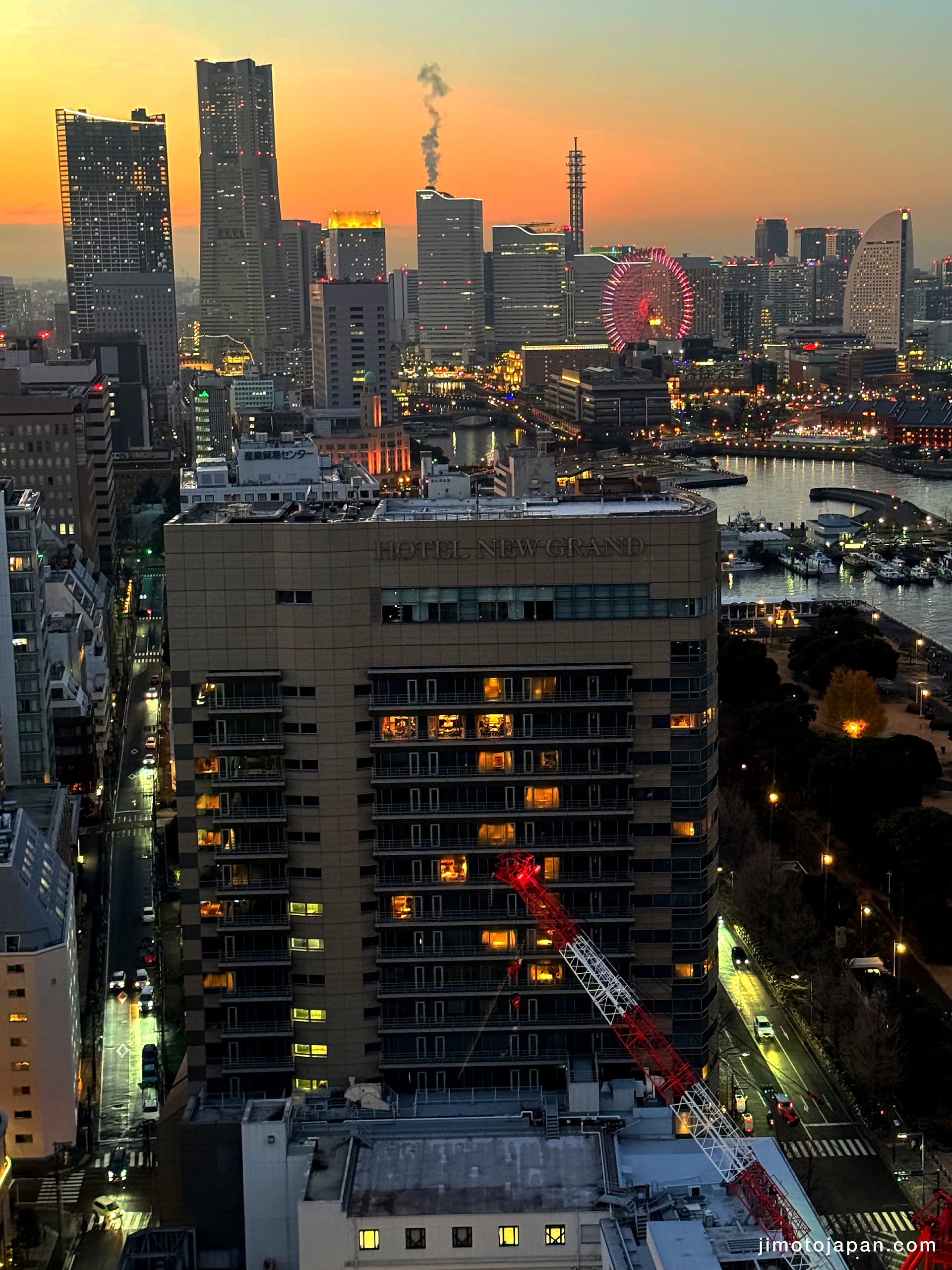 Yokohama Cityscape at night. Famous skyscrapers and ferris in Yokohama