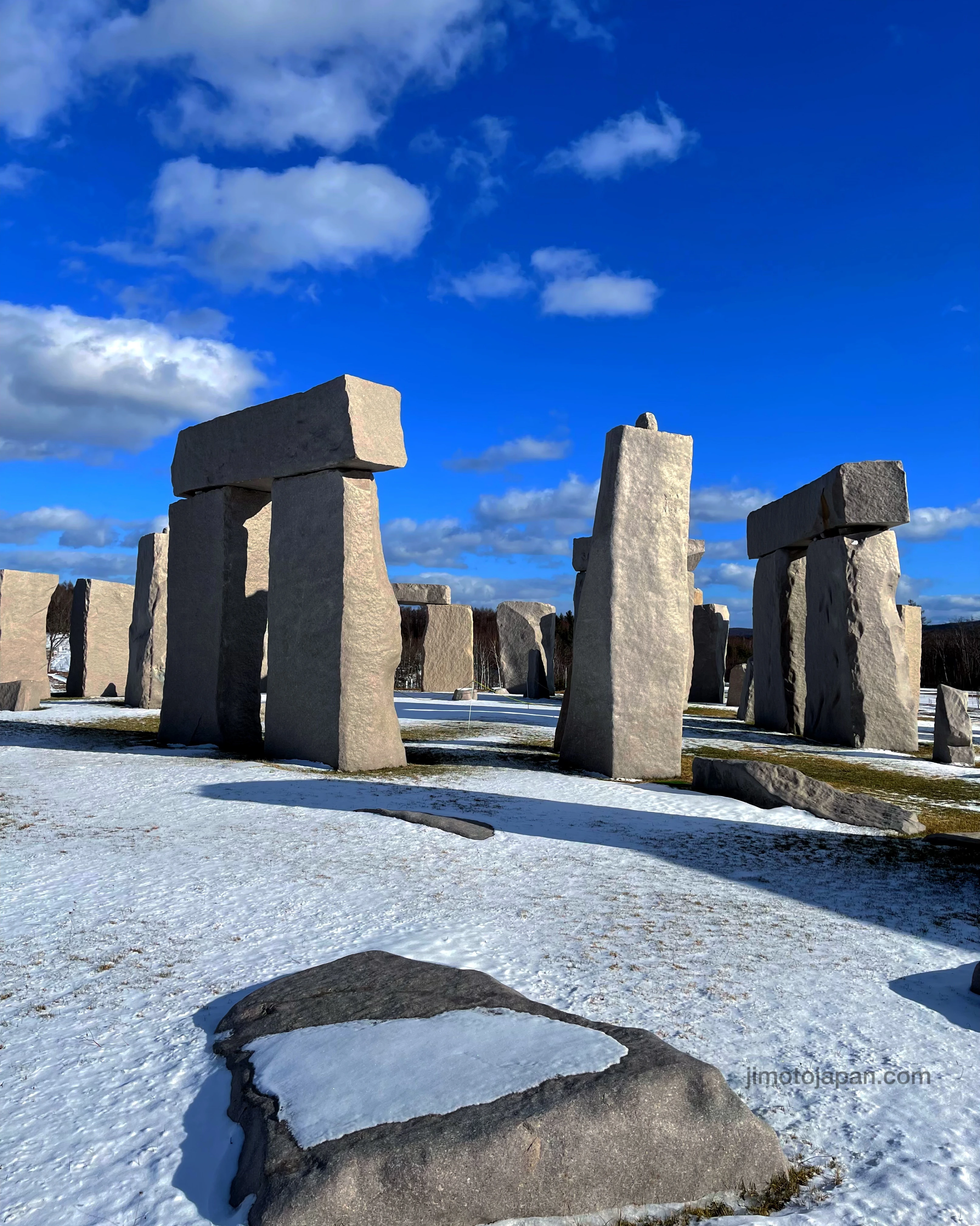Stonehenge replica at Hill of the Buddha in Hokkaido during winter.