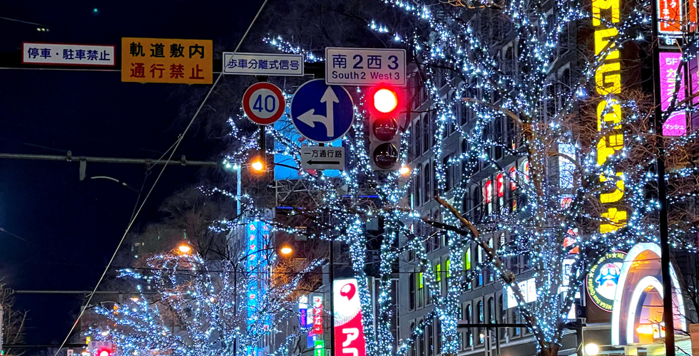 Susukino with Illumination. Famous entertainment district of Sapporo at night.
