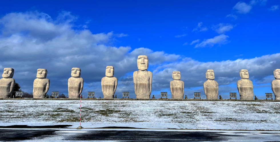 Moai replica in Makomanai Takino Cemetery in Sapporo.