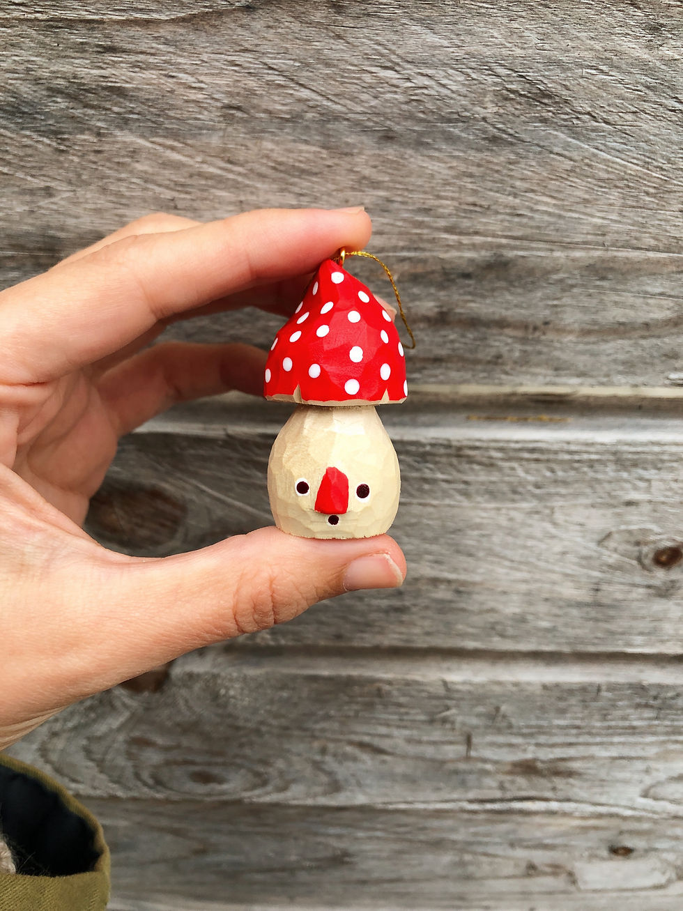 Thumbnail: Wooden Carved Mushroom Ornament