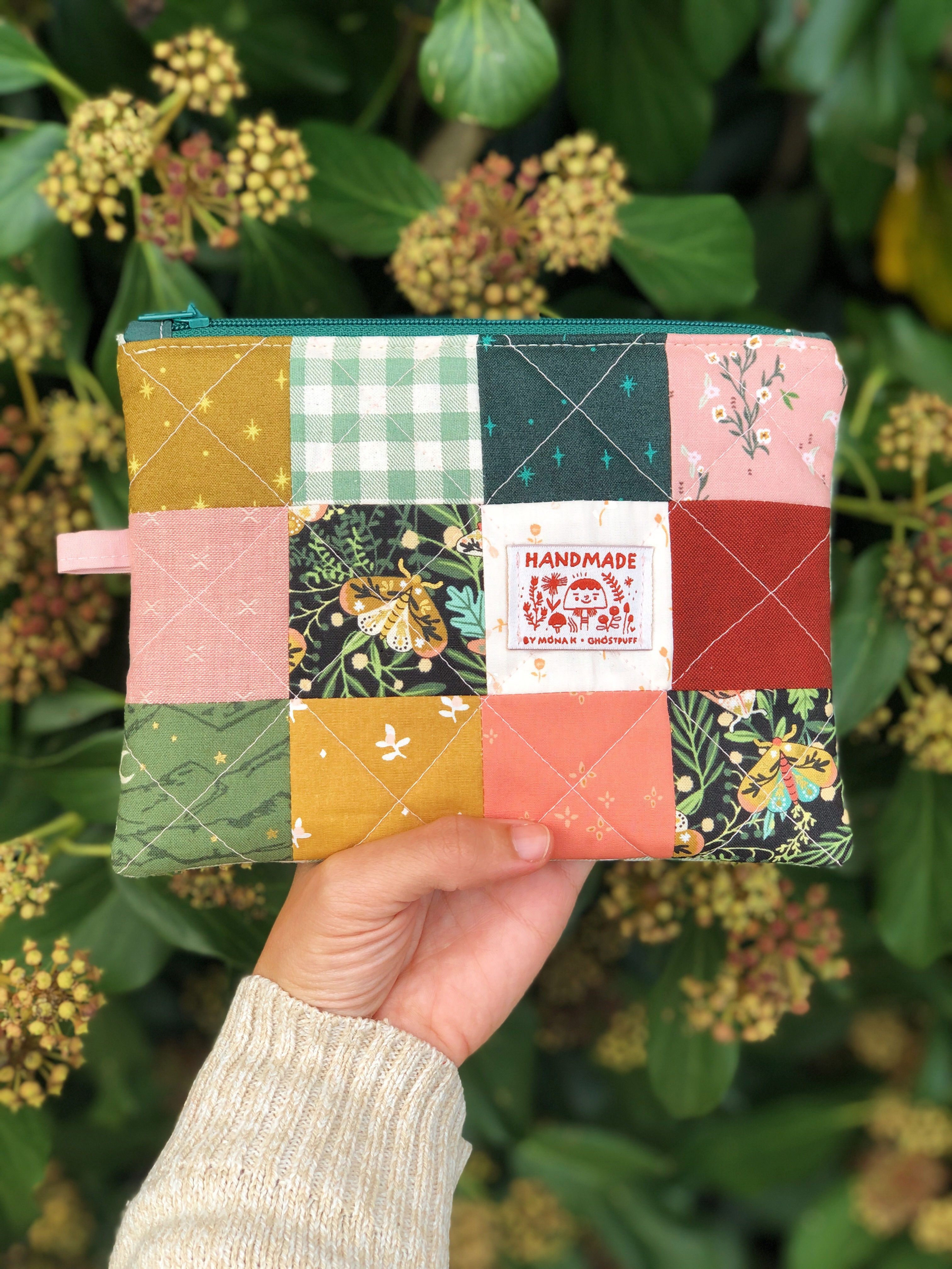 Patchwork Mossy Zipper Pouch