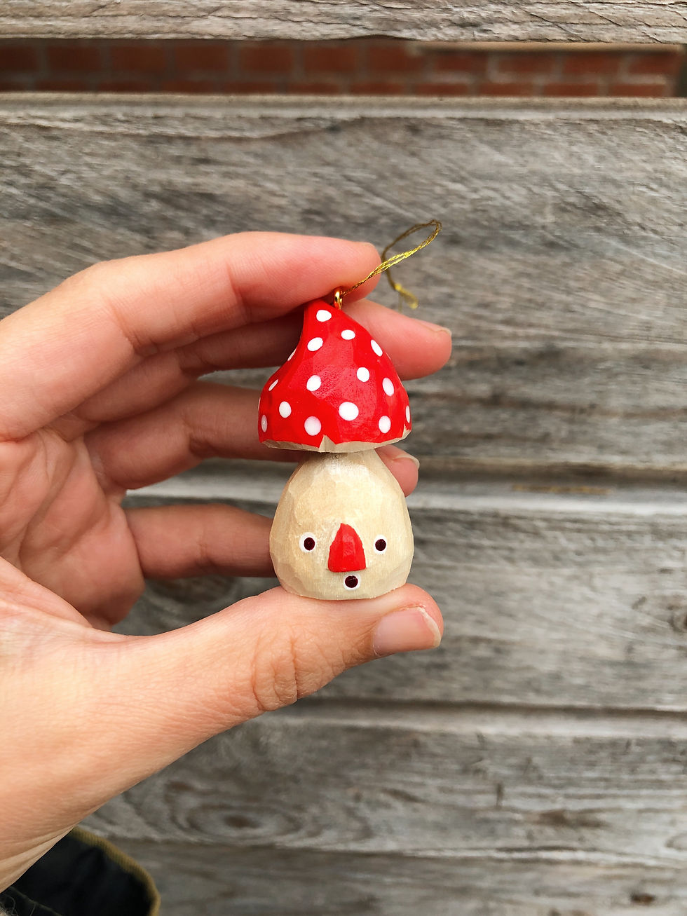 Thumbnail: Wooden Carved Mushroom Ornament