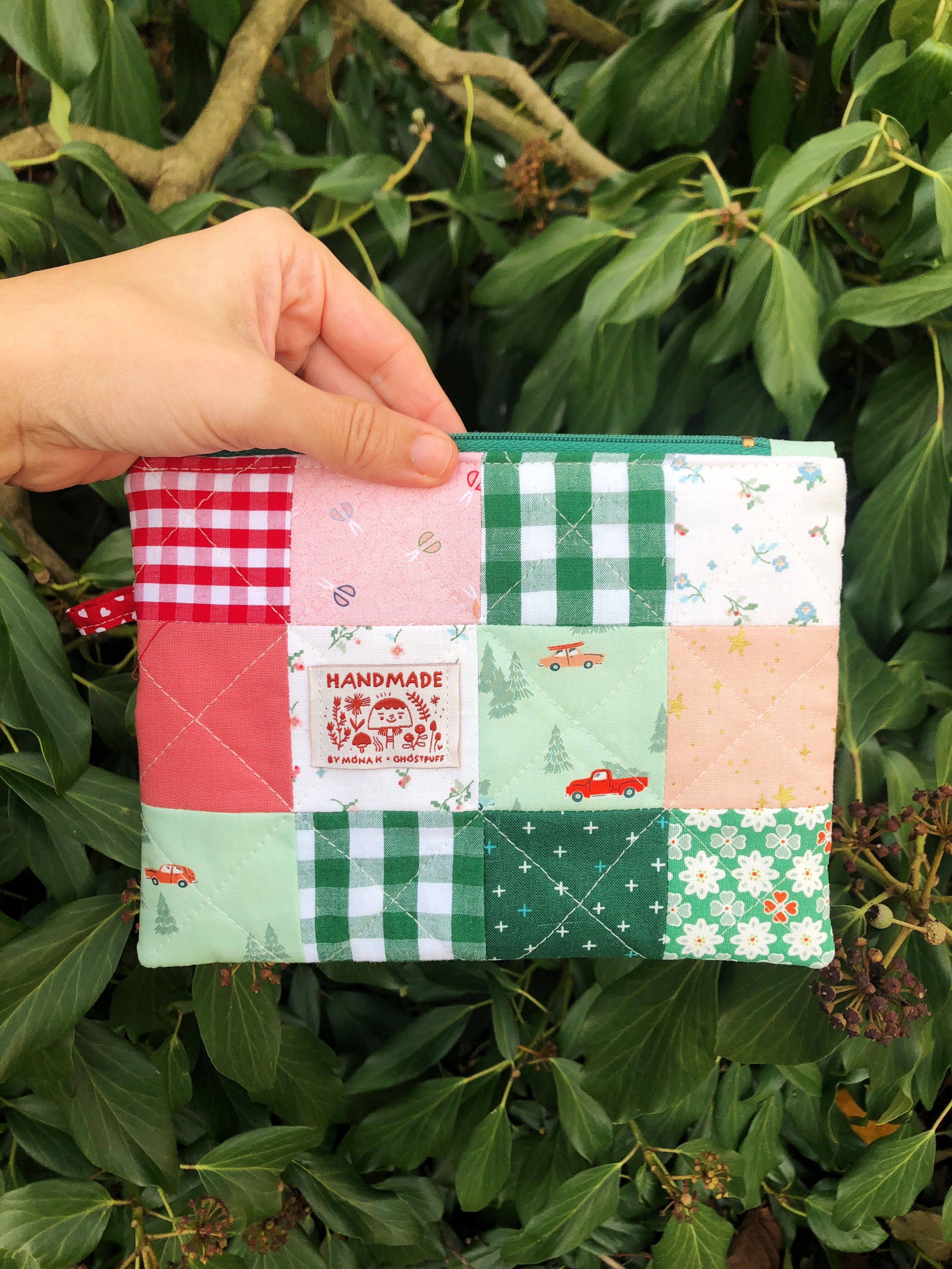 Patchwork Evergreen Zipper Pouch
