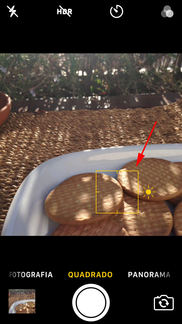 Screenshot mostrando como escolher a zona em foco num iPhone (food photography)