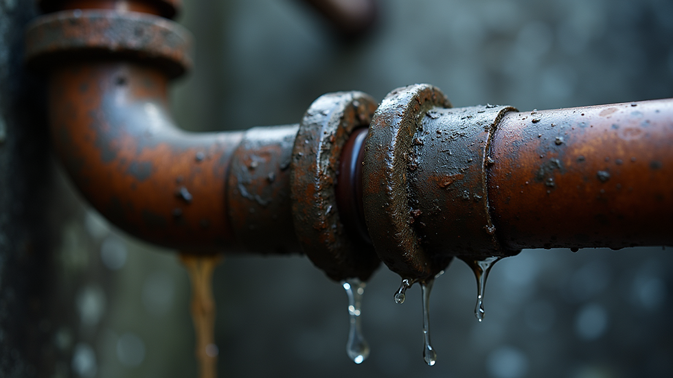 Close-up view of leaking boiler pipe joint
