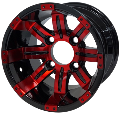 10" Tempest Golf Cart Wheel Featured in a Red Black Finish