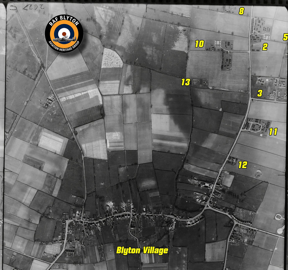B and White Aerial Recce image Blyton 28 3 1948with site numbers.jpg