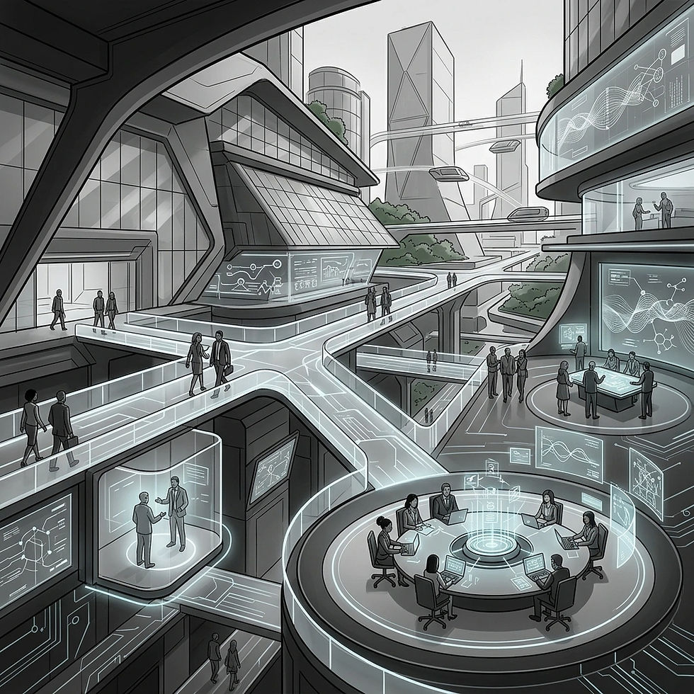Create a black, white, grey futuristic image to go with learning programs. Do not use text