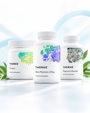 Thorne Basic Nutrients 2/Day, Creatine, and Magnesium Glycinate featured by Stand Strong Supplement Solutions