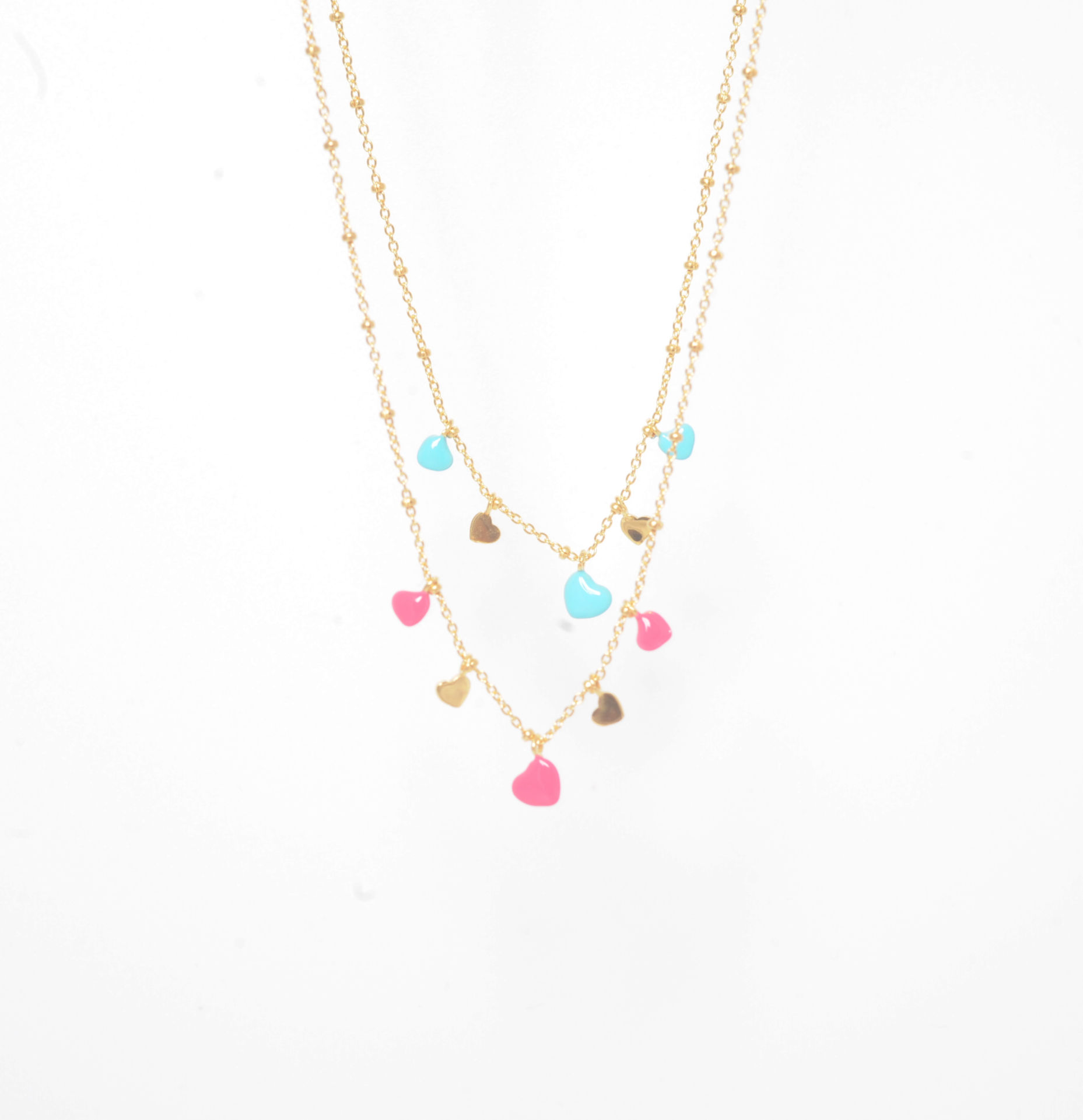Collana a catena con mini pendenti a Cuore in argento placcato oro e smalto