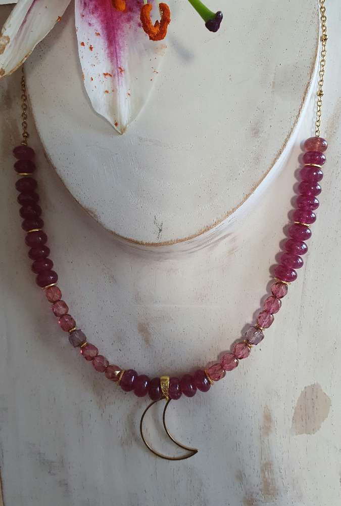 Miniature : Collier Tourmaline rose Lune