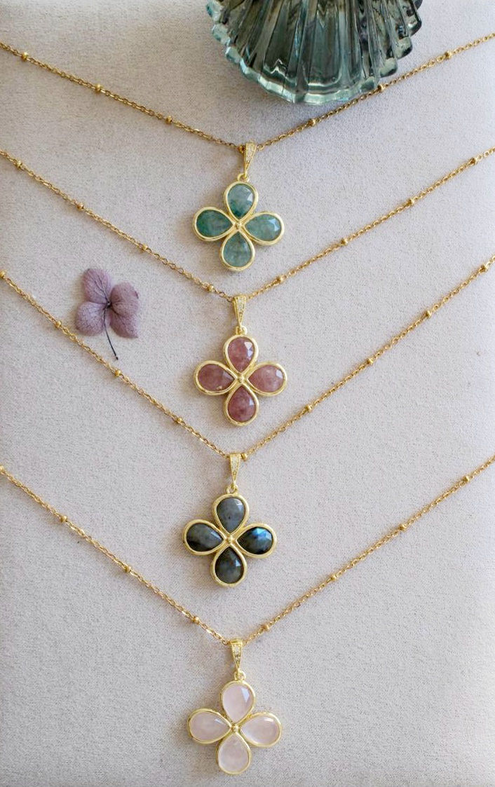 Collier Trèfle pierre semi-précieuse Ma Chance