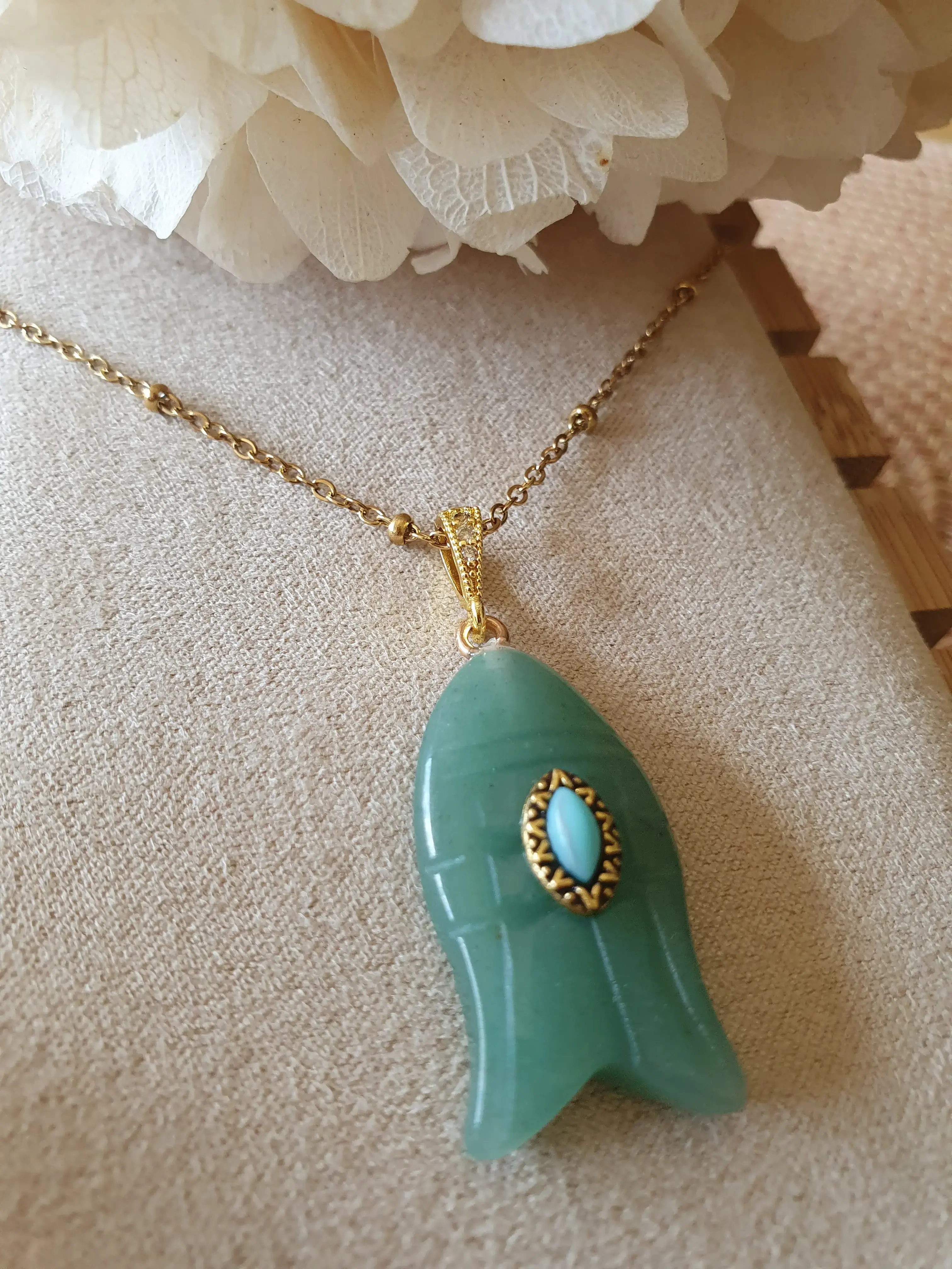 Collier poisson Rubis porte-bonheur / 3 pierres fines