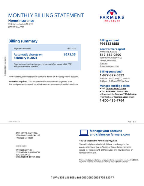 Monthly Credit Card Billing