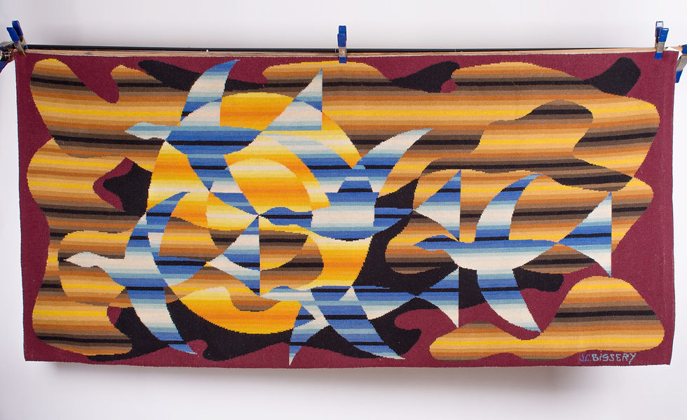 Thumbnail: Bissery mid century wool tapestry modernist " migration of birds" Jacquard