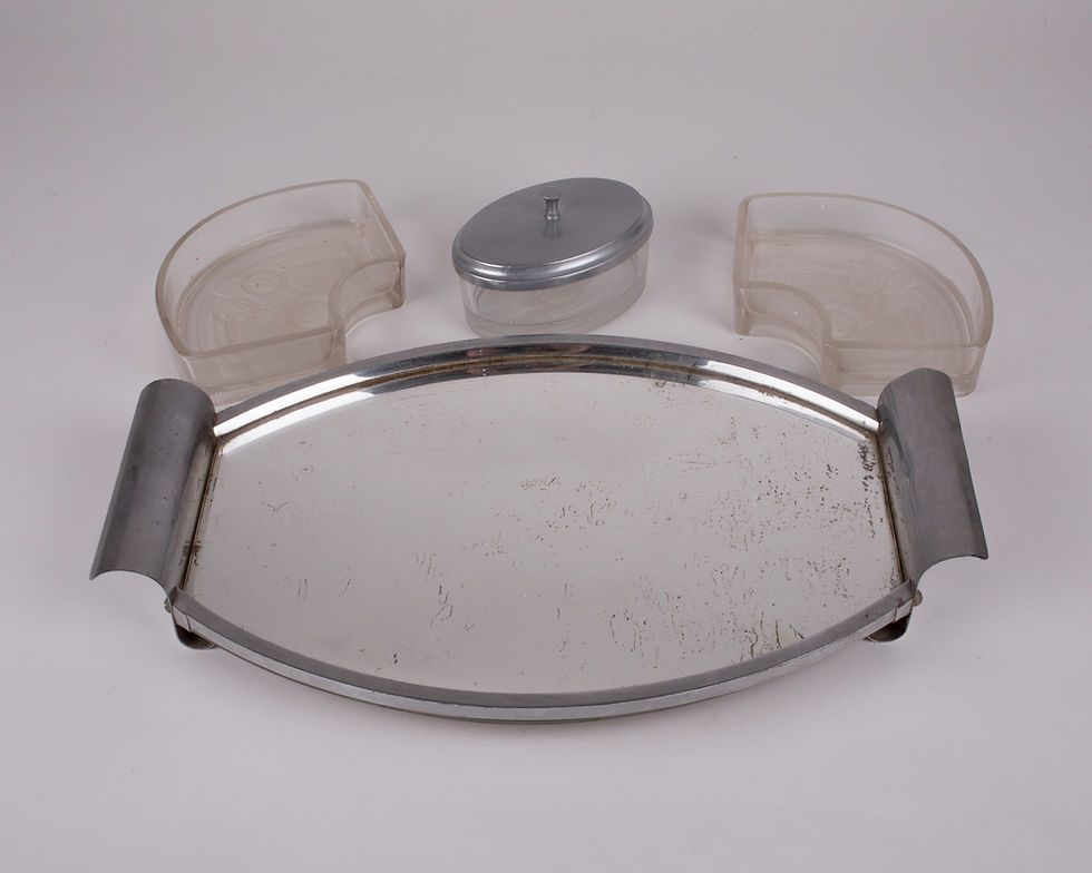 Thumbnail: French art deco Metal serving Tray with Glass compartments
