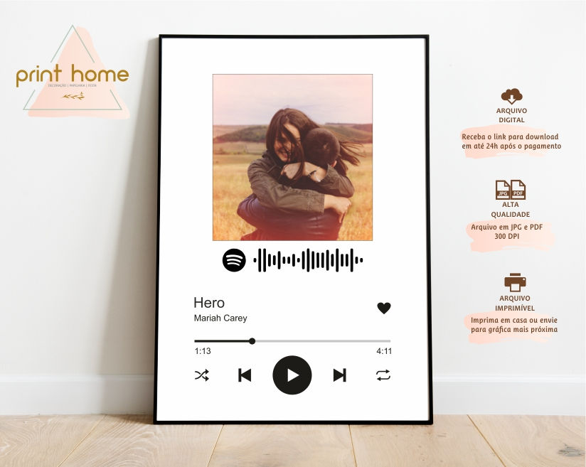 Arte Digital quadro Interativo Personalizado Spotify