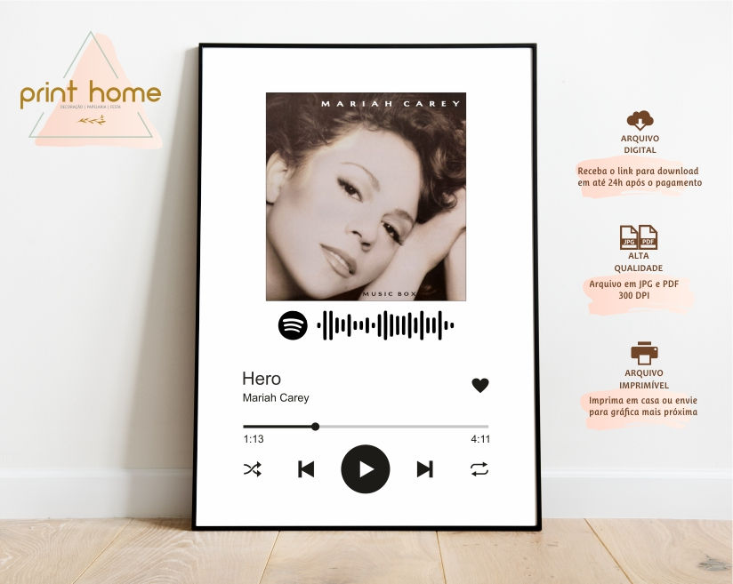 Arte Digital quadro Interativo Personalizado Spotify