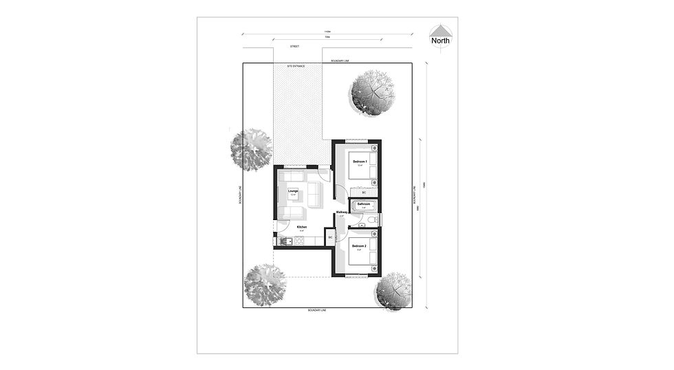 Modern 2-bed, 1-bath home with open living, garden access & parking for 2. Smart 50m² design blends comfort, style, and funct