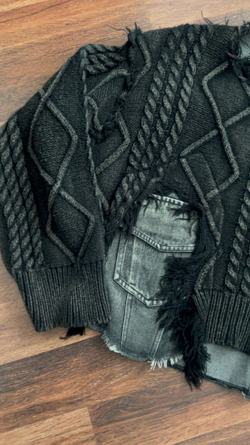 Thumbnail: Vintage Cable-Knit Denim Novelty Sweater