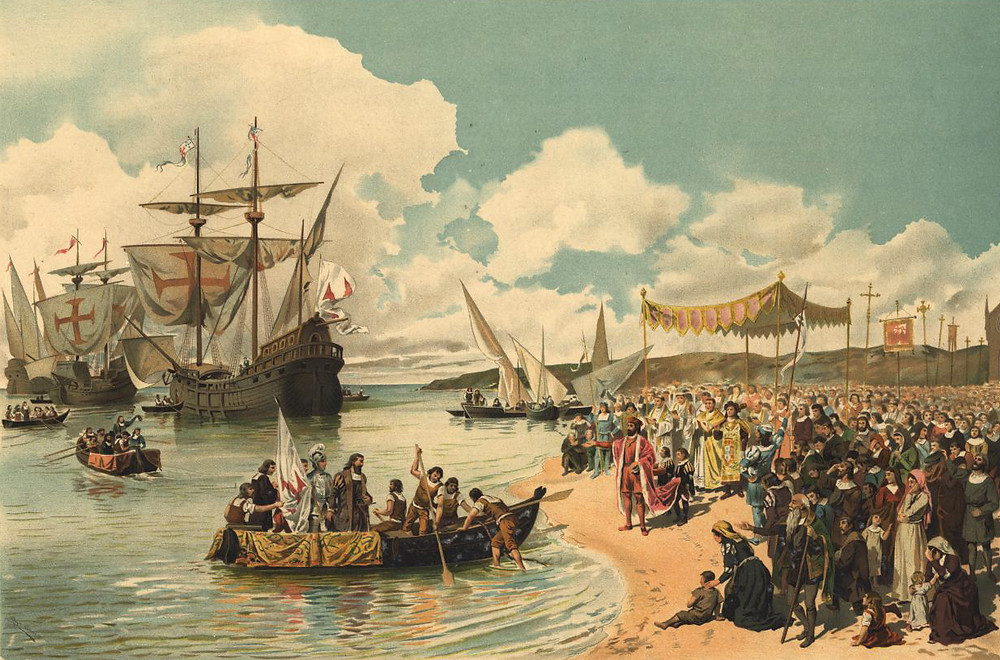 Cuadro representando la salida hacia la India de los barcos de Vasco de Gama.