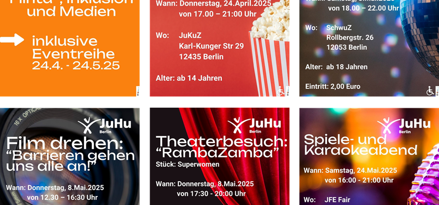Veranstaltungsplakate zur Reihe "Barrieren gehen uns alle an!".