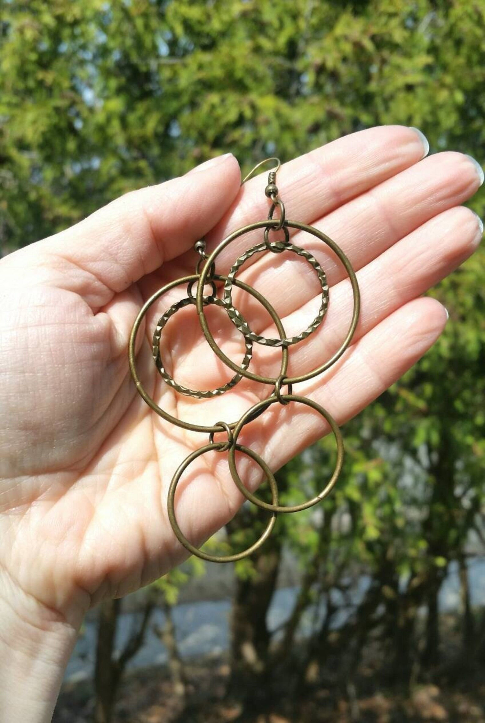 Long Brass Hoop Dangle Earrings
