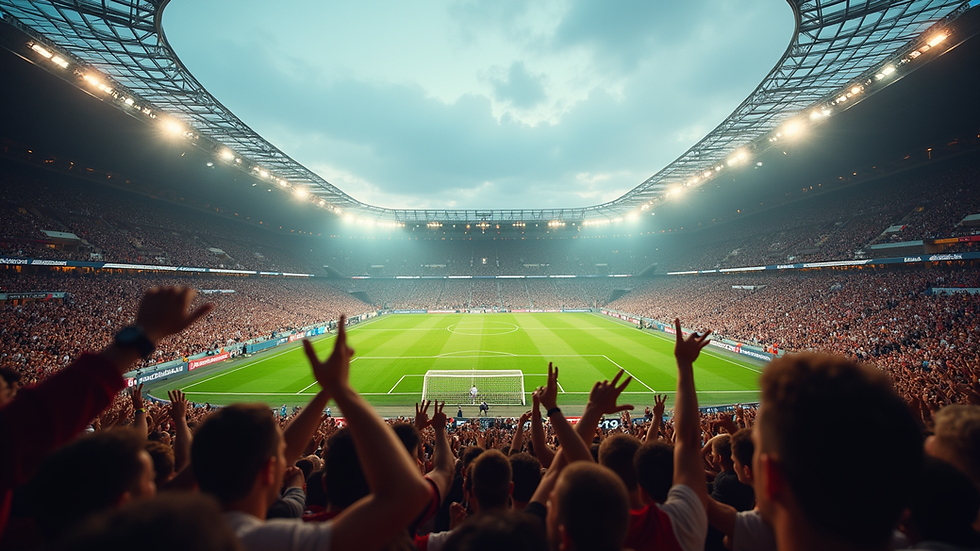 Eye-level view of a soccer stadium filled with cheering fans