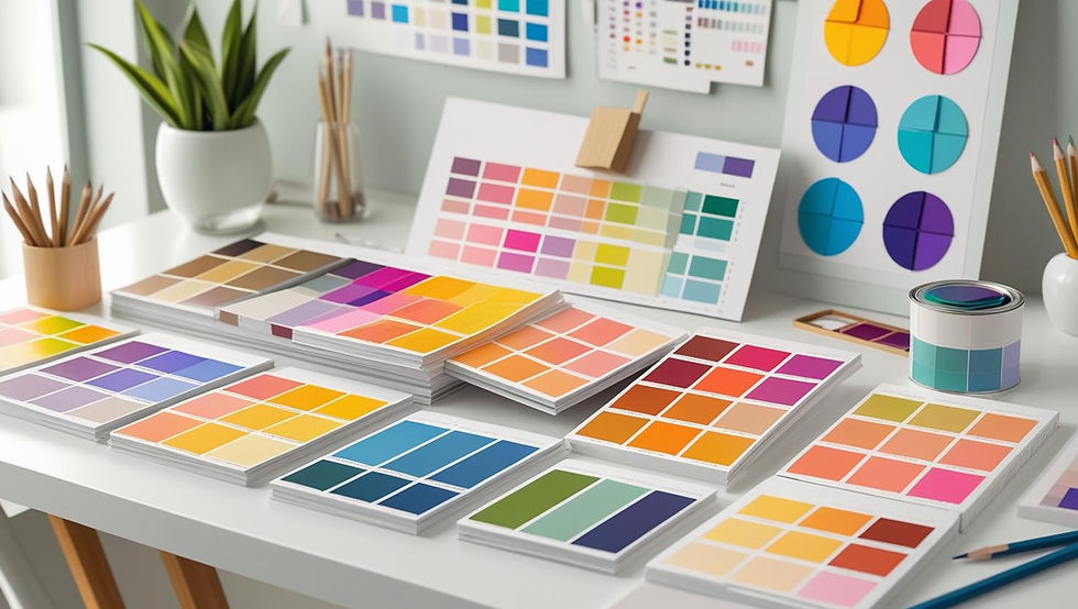 Eye-level view of a vibrant color palette display