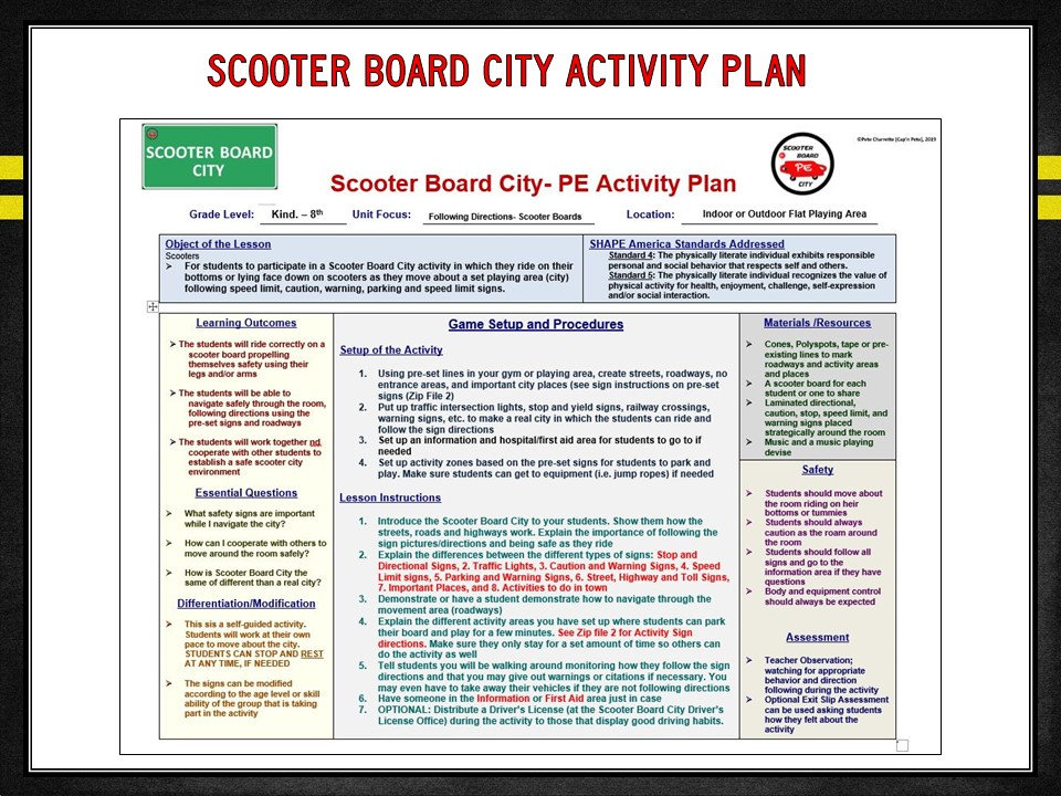Scooter Board City PE Activity Visuals and Detailed Plan