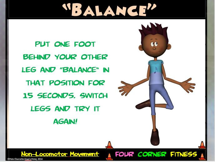 Thumbnail: PE Activities: “Four Corner Fitness”- Dance, Non-Locomotor and Sport Skills