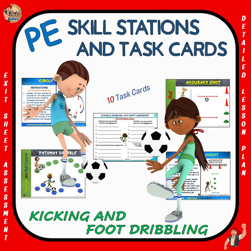 PE Skill Stations and Task Cards Kicking and Foot Dribbling