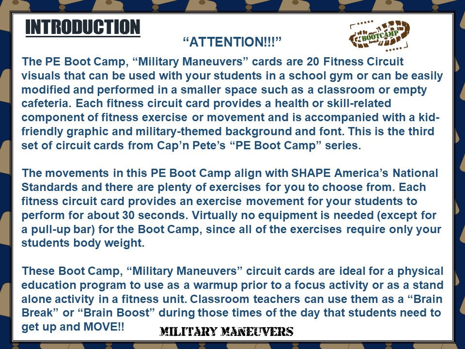 Thumbnail: PE BOOT CAMP SERIES: Military Maneuvers- 20 Fitness Circuit Cards