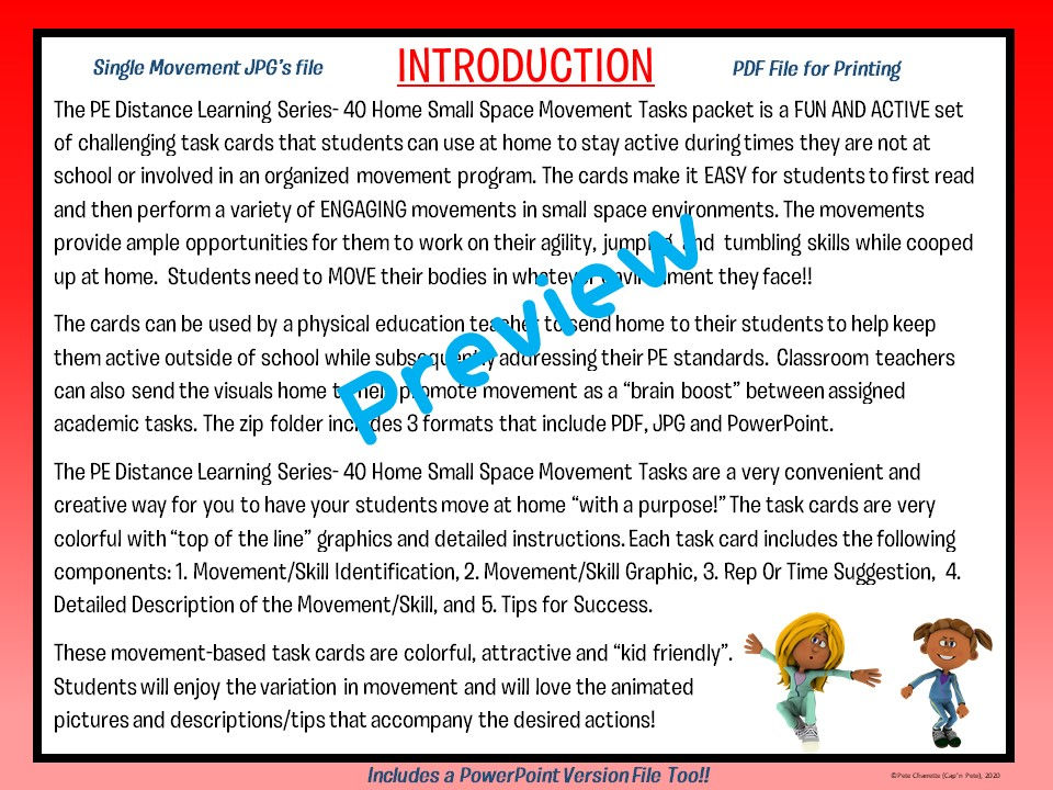 Thumbnail: PE Distance Learning Series: 40 Small Space Movement Tasks for Students at Home