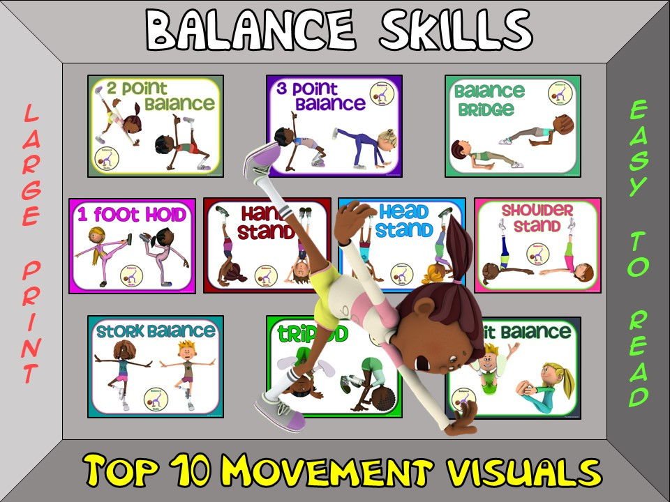 Balance Skills- Top 10 Movement Visuals- Simple Large Print Design