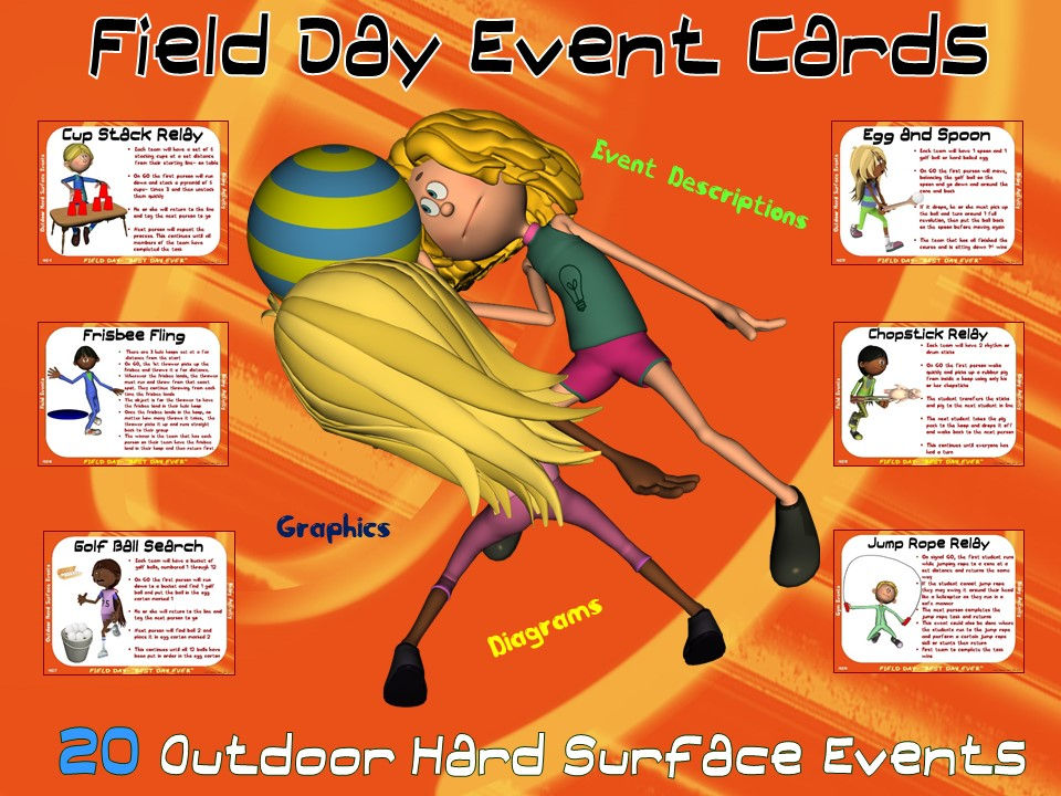 Thumbnail: Field Day Event Cards- 20 Outdoor, Hard Surface Events