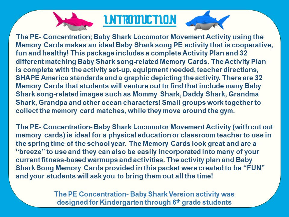 Thumbnail: PE Concentration: Baby Shark Song Version- Activity Plan with 32 Matching Cards