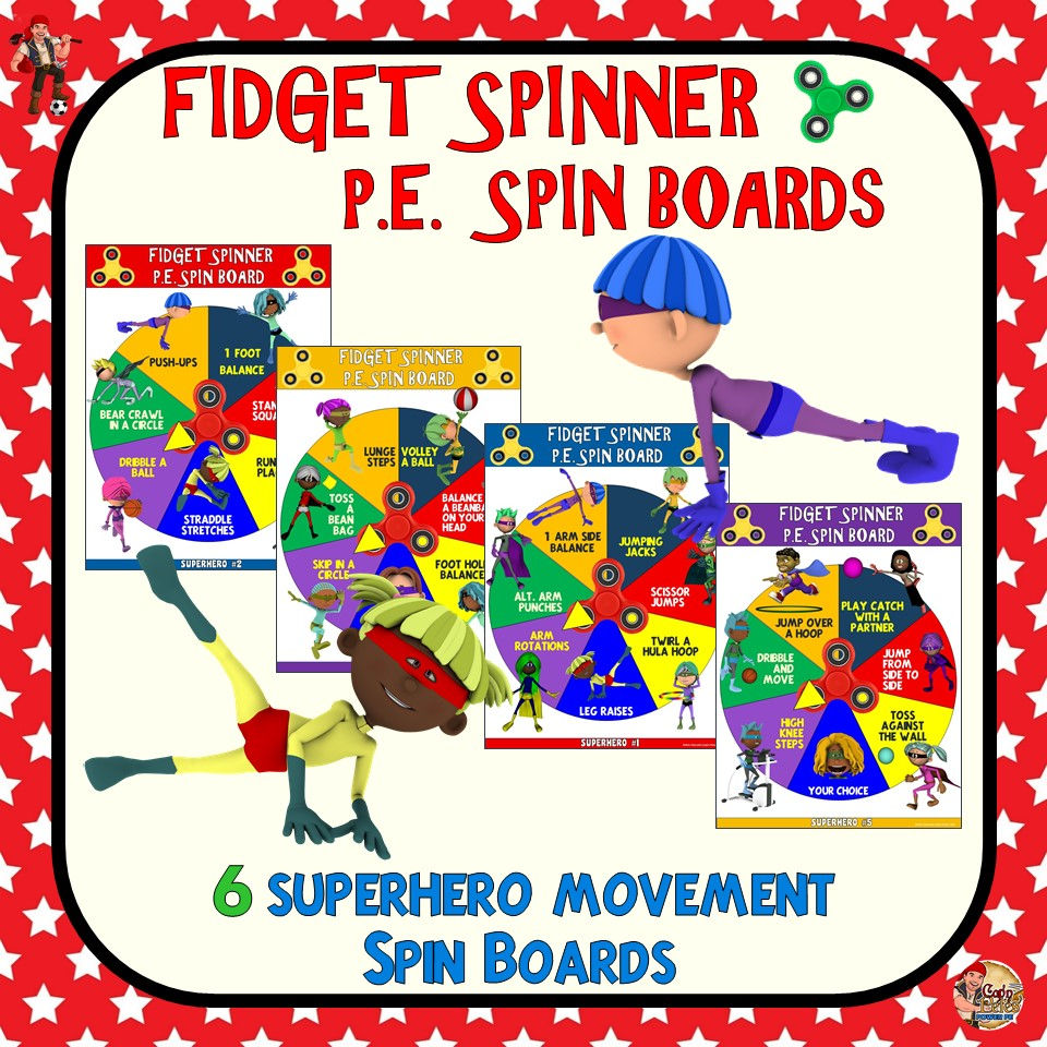 Fidget Spinner PE Spin Boards- 6 Super Hero Movement Spin Boards