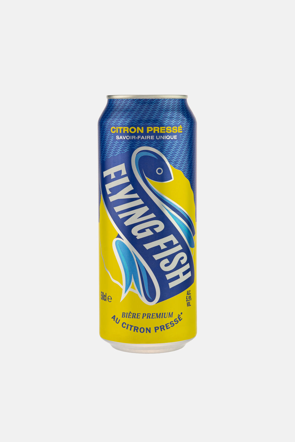 Flying Fish Radler bierblikje op witte achtergrond.