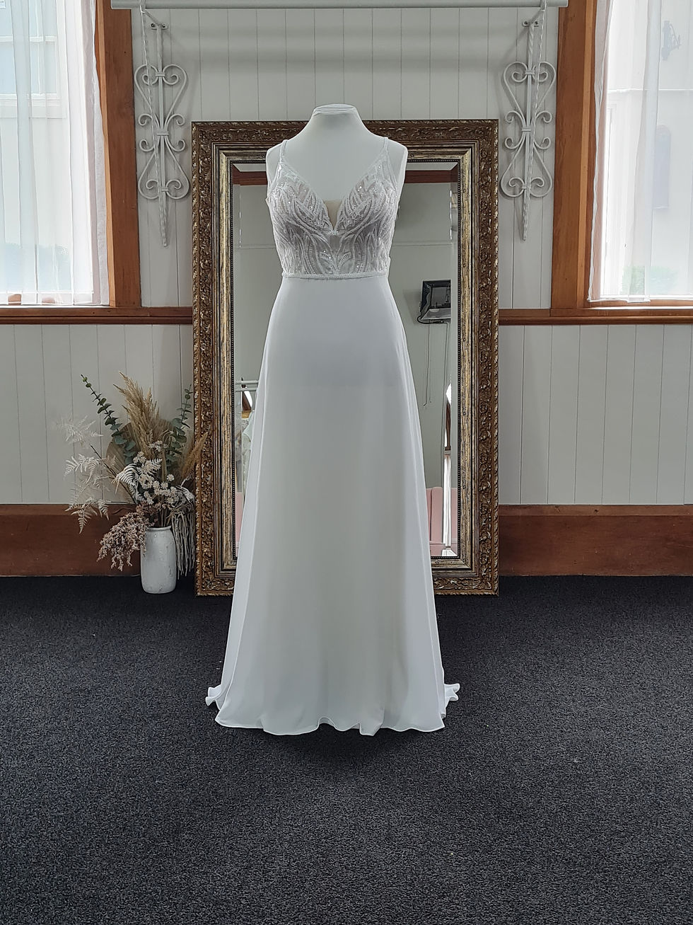 Thumbnail: bridal studio adlyn valley rose pa1244 chiffon beaded open back sparkly 20s artdeco beachy ornate curvy
