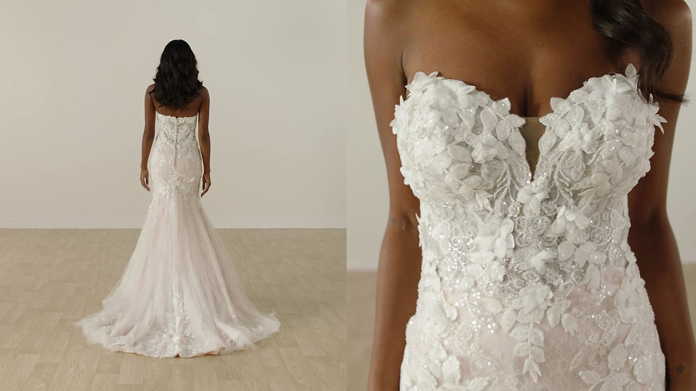 Thumbnail: vienna bridal studio lace fitted strapless sparkly stella york