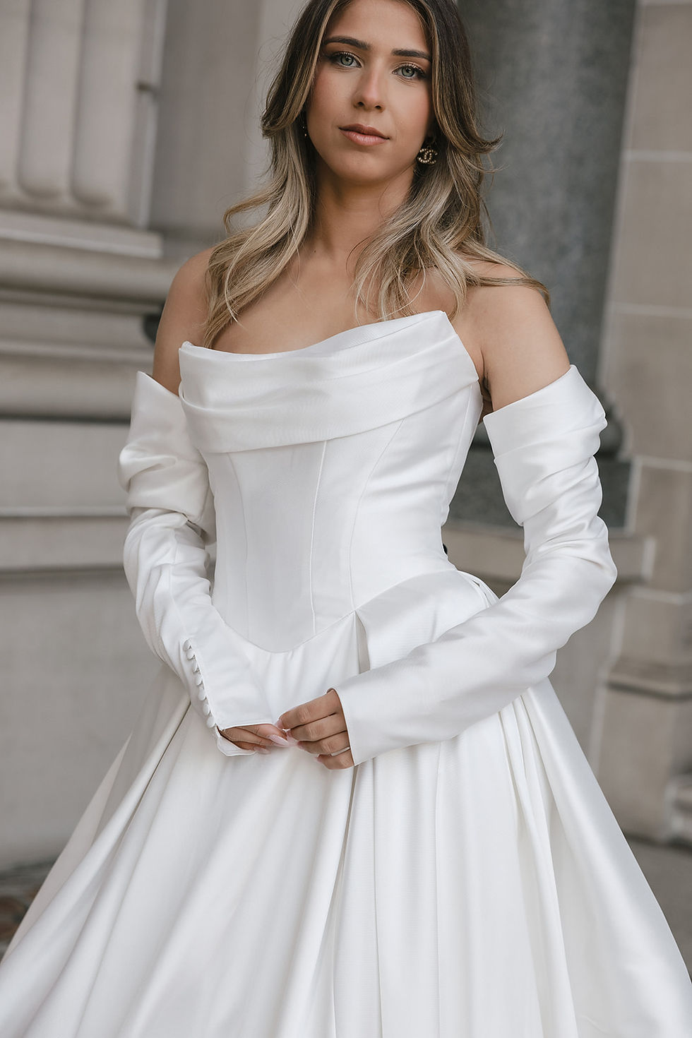 Thumbnail: gina miss chloe bridal studio drop waist aline ball gown plain strapless