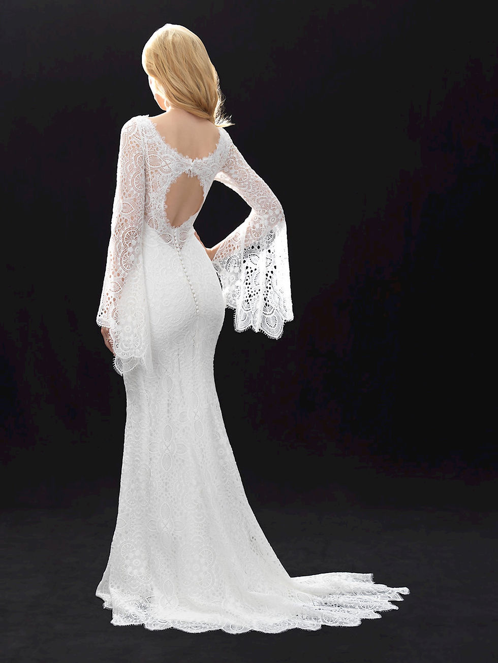 bridal studio batwing bell sleeve lace v-neck keyhole scallop beach boho casual