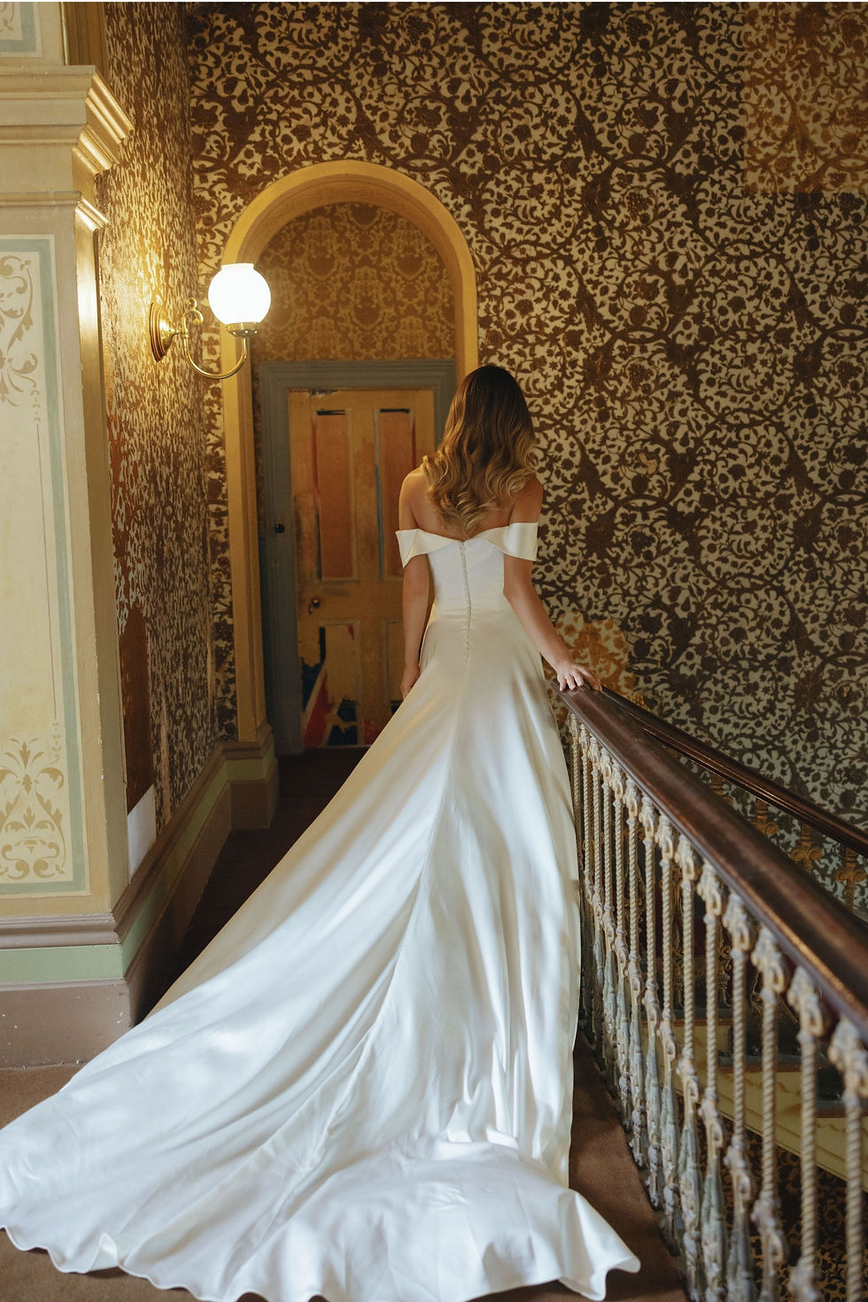 Thumbnail: marilyn jessica couture satin off the shoulder bridal studio