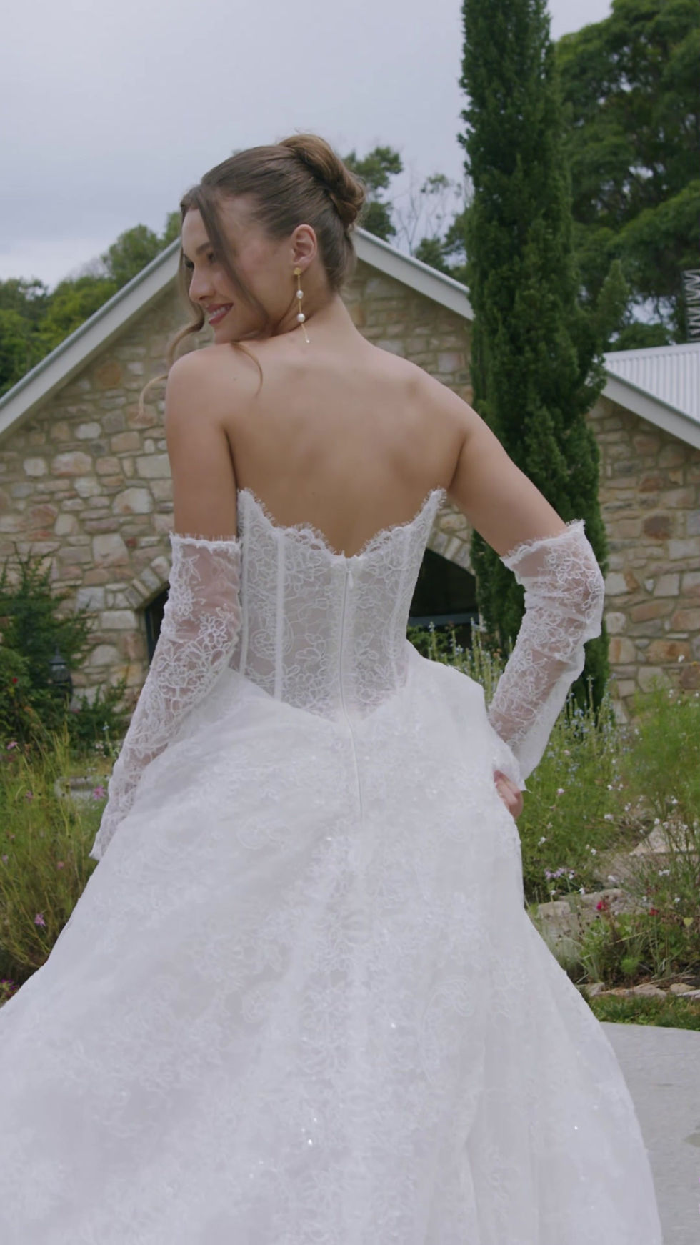 Thumbnail: caitlyn jessica couture bridal studio Chantilly lace ball gown strapless basque waist