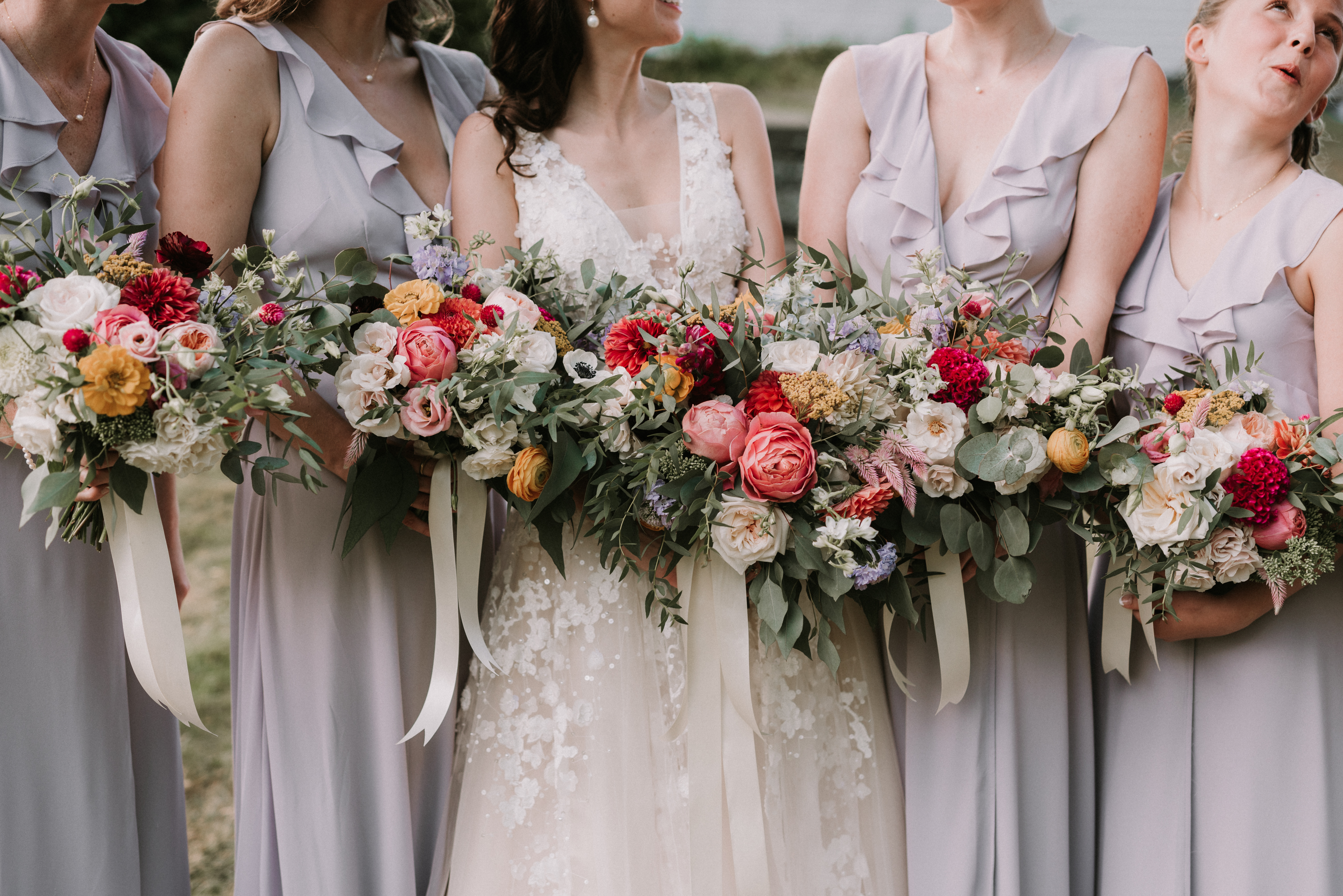 bridesmaids bouquets colorful meg and st
